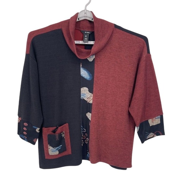 Ali Miles Sweaters - NWT Ali Miles Women's Brown Black Geometric Mock Neck Pullover Sweater 2X Plus